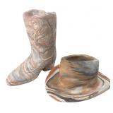 Swirled Clay Ceramic Cowboy Hat Vessel 4x7"