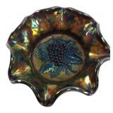 Carnival Glass Grape Pattern Ruffled Bowl