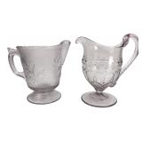 Two Lavender Tinted Pressed Glass Creamers
