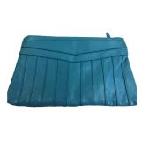 Blue Pleated Leather Envelope Shoulder Bag
