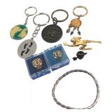 Mixed Lot Keychains, Pins & Bracelet