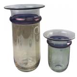 Two Tinted Art Glass Vases 7 in and 12 in H