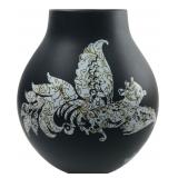 IKEA PS Jonsberg Black Floral Ceramic Vase 14" H