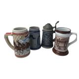 Lot of 4 German & Budweiser Beer Steins