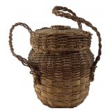 Handwoven Splint & Grass Lidded Basket