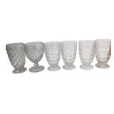 5 Clear Diamond Pattern Glass Footed Tumblers