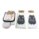 Quirky Kitchen Cat Oven Glove Set & Towels