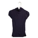 Dark Purple Ruched High Neck Short Sleeve Top