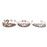 Three Rose Gold Tone Rhinestone Birthday Tiaras