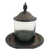 Silverplate Lidded Condiment Jar & Tray