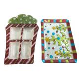 Two Fused Glass Christmas Serving Trays