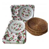 Strawberry Pattern Divided Trays & Wicker Holders