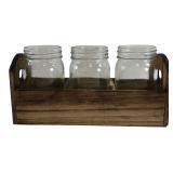 Modern Wooden Caddy with 3 Glass Jars