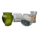 Assorted Glass Vases Including Green Ribbed