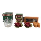 Mixed Holiday Candle Holders & Candles Lot