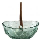 Green Glass Embossed Fruit Basket 10' L