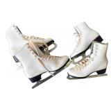 Two Pairs of White Figure Skates Sizes 5 & 7