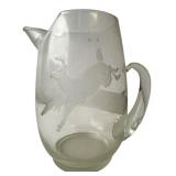 Clear Glass Pitcher with Etched Leaping Deer