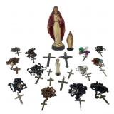Mixed Religious Lot Rosaries Crucifixes Statues