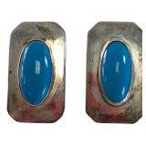 Sterling Silver Blue Cabochon Clip Earrings