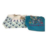 Pair of Canvas Beach Tote Bags Salty Bahamas