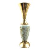 Brass and Marbled Ceramic Trumpet Vase 9.5" H