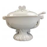 White Ironstone Footed Soup Tureen & Ladle