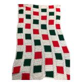 Handmade Red Green White Granny Square Afghan