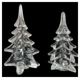 Vtg Pair Clear Art Glass Christmas Trees