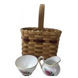 Delphine Bone China Creamer Set & Woven Basket