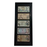 Framed Colombian Pesos Oro Banknotes