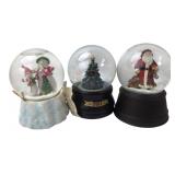 Lot of 3 Musical Christmas Snow Globes 6" H