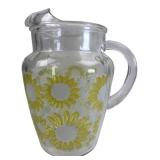 Clear Glass Sunflower Pattern Pitcher