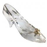 Clear Glass Slipper Figurine with Gold Bow