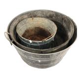Set of Three Galvanized Metal Wash Tubs