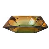 Vtg XL Amber Art Glass Square Ashtray Bowl