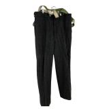 Grey Herringbone Wool Trousers w/ Suspenders