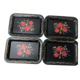 Set of 4 Black Floral Toleware Mini Trays