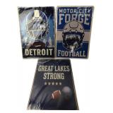 Set of 3 Detroit Football Metal Signs