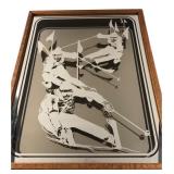 Vtg Framed Downhill Skiers Graphic Mirror 15x19"