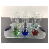 Set of 6 Colored Bubble Base Cordial Glasses...