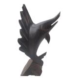 Carved Dark Wood Sailfish Sculpture 12" H