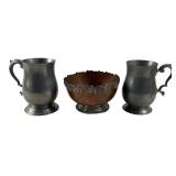 Towle Pewter Mugs & Rustic Copper Bowl