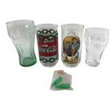 Lot of 4 Coca-Cola Glasses & Miniature Bottles