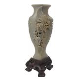 Carved Soapstone Floral Vase on Stand