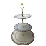 Floral Porcelain 3-Tier Serving Tray