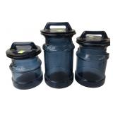 Set of 3 Blue Glass Milk Can Canisters