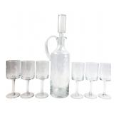 Set of Three Frosted Floral Wine Glasses