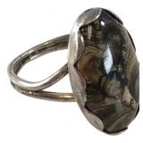 Unmarked Silver Banded Agate Ring Size 8