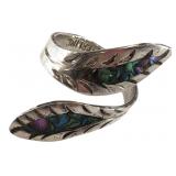 Sterling Silver Abalone Leaf Bypass Ring Size 8